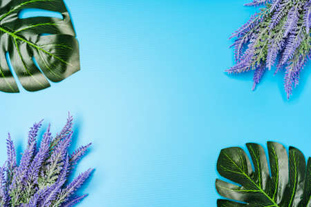 Flat lay composition of Lavender flower, top viewの写真素材