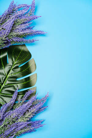 Flat lay composition of Lavender flower, top viewの写真素材