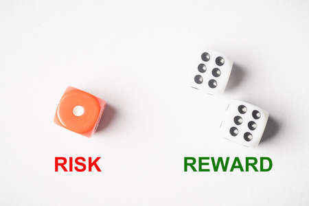 Red and White dices, Risk vs Reward conceptual shot.の写真素材
