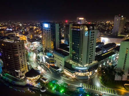 Aerial view of Kuching CIty, Sarawak during the night