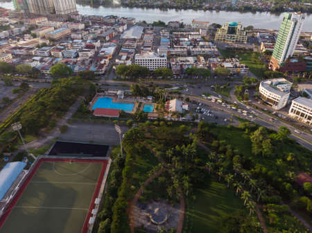 aerial view of Sarawak State Hockey Stadium or locally known as Stadium Hoki Negeri Sarawak in...