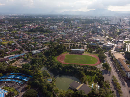 aerial view of Sarawak State Hockey Stadium or locally known as "Stadium Hoki Negeri Sarawak" in Kuchingのeditorial素材