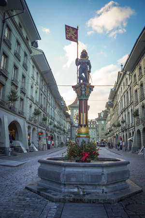 The beautiful old town of Bern at nightのeditorial素材