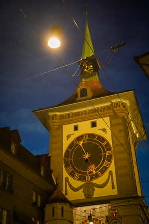 The beautiful old town of Bern at nightのeditorial素材