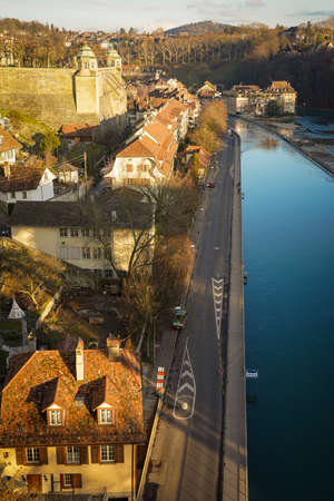 The beautiful old town of Bern at nightのeditorial素材