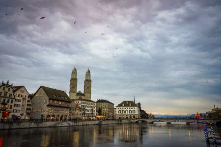 Beautiful Zurich City at Dawnのeditorial素材