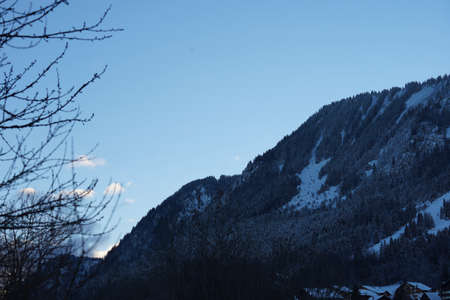 The beautiful mountain cottages in Thollon Les Memises, France in Winterの写真素材
