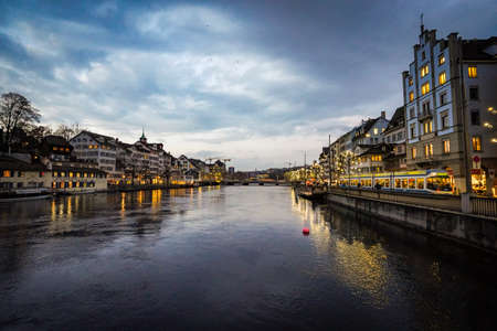 Beautiful Zurich City at Dawnのeditorial素材