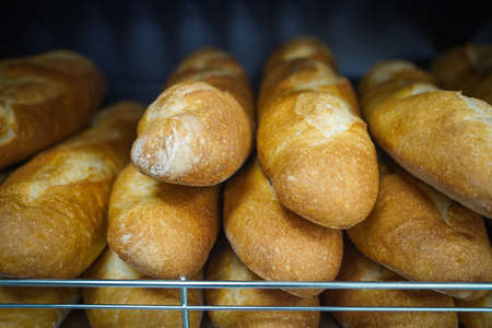 delicious breads on store shelfの写真素材