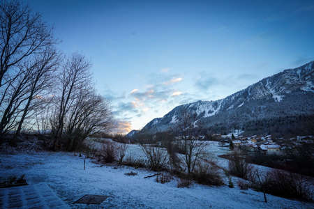 The beautiful mountain cottages in Thollon Les Memises, France in Winterの写真素材