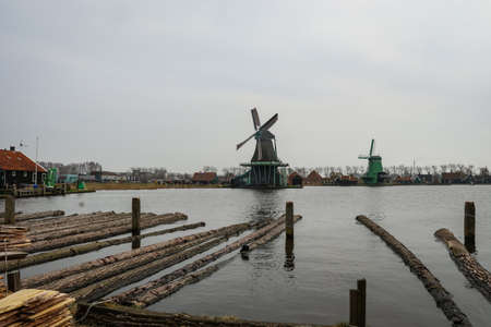 The windmills at Zaan Schaans, Netherlandのeditorial素材