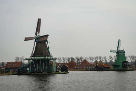 The windmills at Zaan Schaans, Netherlandのeditorial素材