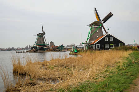 The windmills at Zaan Schaans, Netherlandのeditorial素材