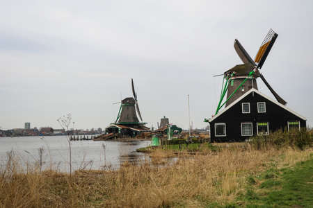 The windmills at Zaan Schaans, Netherlandのeditorial素材