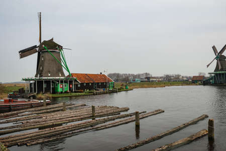 The windmills at Zaan Schaans, Netherlandのeditorial素材
