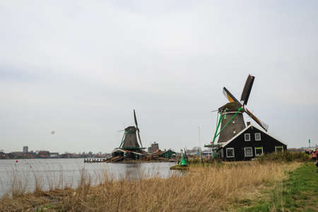 The windmills at Zaan Schaans, Netherlandのeditorial素材