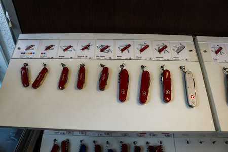 The Victorinox Swiss Army Knife on display at a local shopのeditorial素材