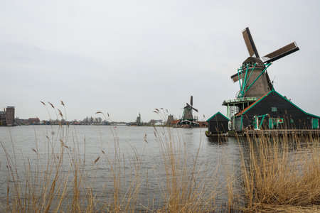 The windmills at Zaan Schaans, Netherlandのeditorial素材