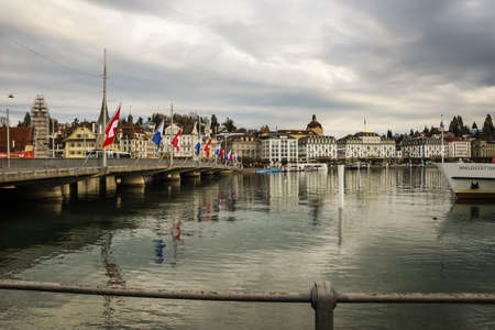 Lucerne is a city in central Switzerland, in the German-speaking portion of the country. Lucerne is the capital of the canton of Lucerne and part of the district of the same nameのeditorial素材
