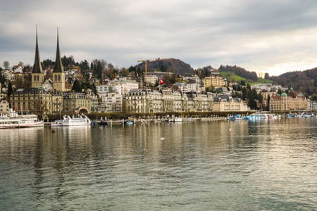 Lucerne is a city in central Switzerland, in the German-speaking portion of the country. Lucerne is the capital of the canton of Lucerne and part of the district of the same nameのeditorial素材
