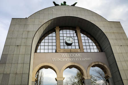 The Luzern or Lucerne welcome archwayのeditorial素材