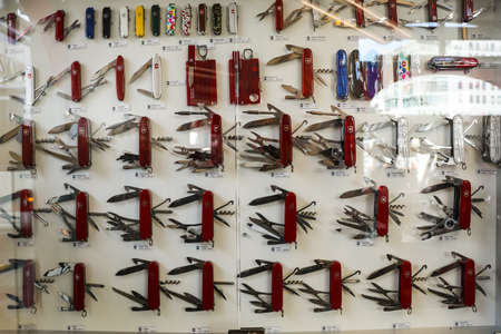 The Victorinox Swiss Army Knife on display at a local shopのeditorial素材