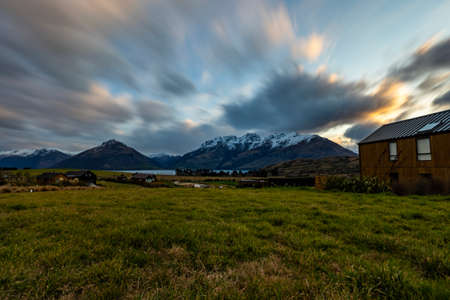 Scenic long exposure shot of New Zealand farmlandの写真素材