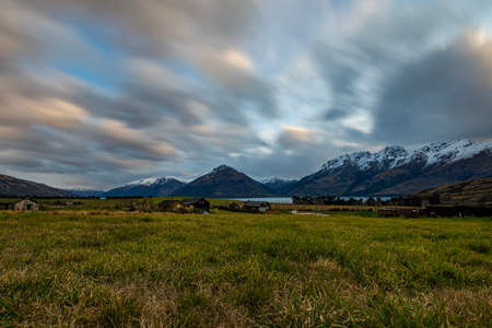 Scenic long exposure shot of New Zealand farmlandの写真素材