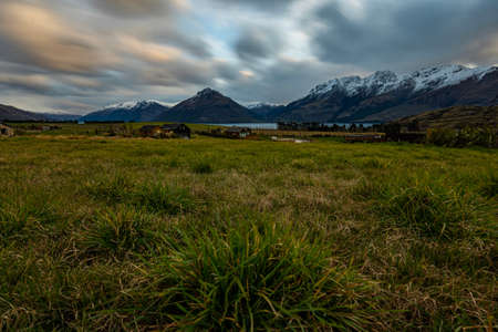 Scenic long exposure shot of New Zealand farmlandの写真素材