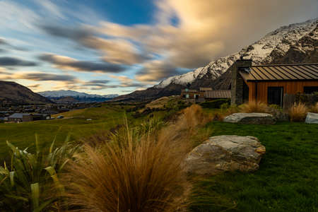 Scenic long exposure shot of New Zealand farmlandの写真素材