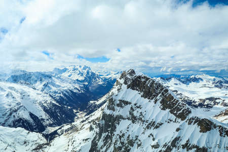 The snowy mountains at Mount Titlis, Switzerlandの写真素材