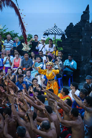 The Kecak Fire Dance is one of Baliâs most iconic art performances, famous for its dominant use of human vocals in place of gamelan instruments to accompany the dance.のeditorial素材