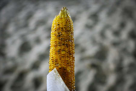 A charcoal grilled corn, typical asian snacksの写真素材