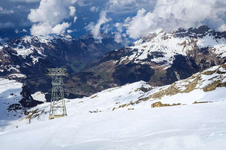The snowy mountains at Mount Titlis, Switzerlandの写真素材