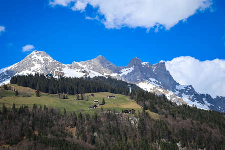 The snowy mountains at Mount Titlis, Switzerlandの写真素材