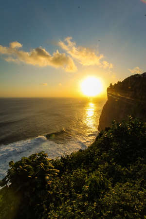 Sunset at Uluwatu Temple at Uluwatu Beach, Baliの写真素材