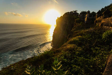 Sunset at Uluwatu Temple at Uluwatu Beach, Baliの写真素材