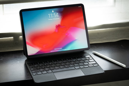 Apple Ipad pro 2020 11 inch with Magic Keyboard and Apple Pencilのeditorial素材