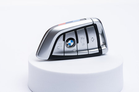 BMW Car Key for Keyless start on white backgroundのeditorial素材