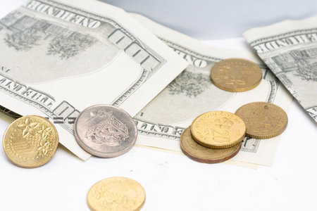 Savings concept. Coins on white background
