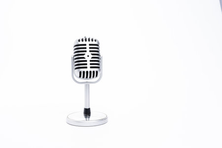 Vintage classic microphone isolated on white backgroundの写真素材