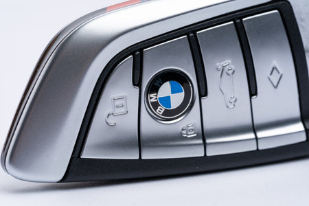 BMW Car Key for Keyless start on white backgroundのeditorial素材