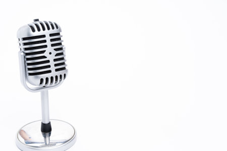 Vintage classic microphone isolated on white backgroundの写真素材