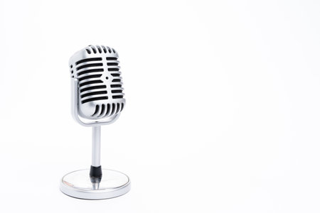 Vintage classic microphone isolated on white backgroundの写真素材