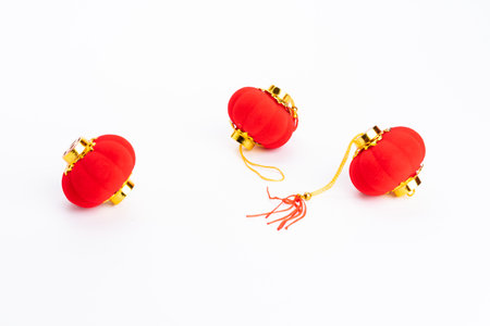 Red Miniature Chinese lantern isolated on whiteの写真素材