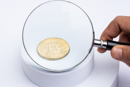 Cryptocurrency Concept. Bitcoin replica  on white backgroundの写真素材
