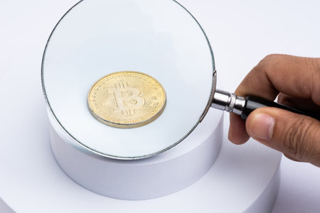 Cryptocurrency Concept. Bitcoin replica  on white backgroundの写真素材