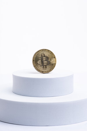 Cryptocurrency Concept. Bitcoin replica  on white backgroundの写真素材