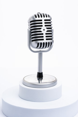 Vintage classic microphone isolated on white backgroundの写真素材