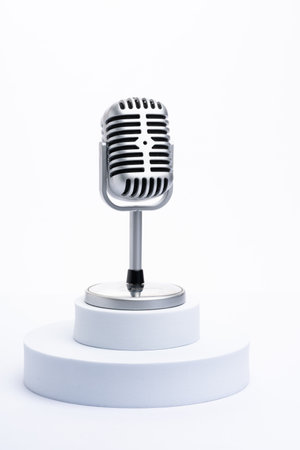 Vintage classic microphone isolated on white backgroundの写真素材